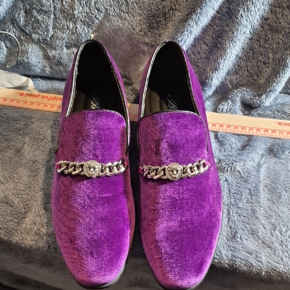 Amali  Purple Velvet Men's Loafers with Chain Accent